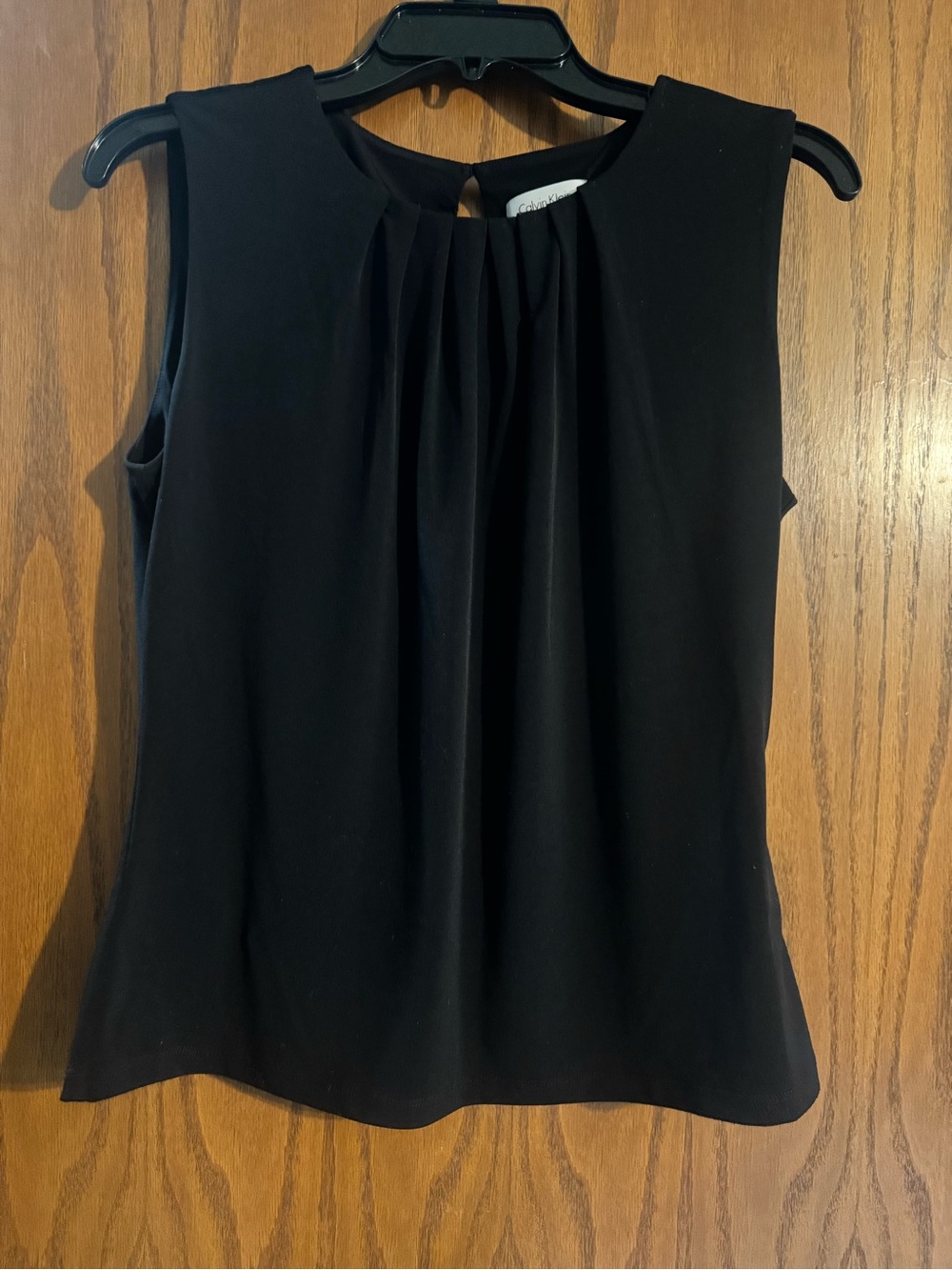 Calvin Klein Black Sleeveless Pleated Front Top
